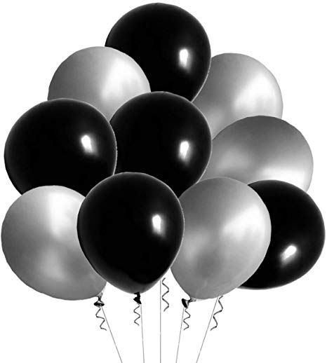 Elecrainbow 100 Pack 12 Inch 3.2 g/pc Thicken Round Pearlescent Latex Silver Black Balloons for Party Decorations, Black Silver Balloons Assorted