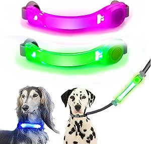 2 Pack LED Light for Dog Leash Harness, Light Up Dog Collar with Nylon Stickers, Waterproof Glow Light Easy to Attach to Collar Leash and Harness, Safety LED Light Up Band for Dogs at Night Walking