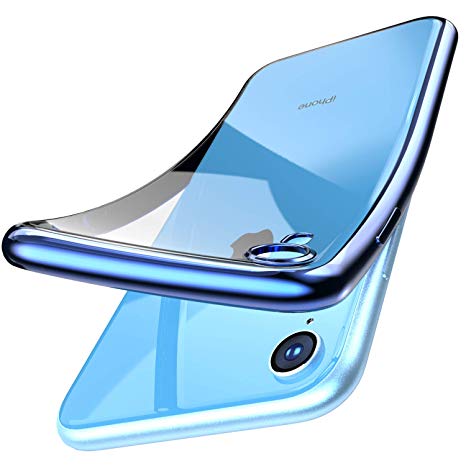 TOZO iPhone XR 6.1 Inch (2018) Premium Clear Soft TPU Gel Ultra-Thin [Slim Fit] Transparent Flexible Cover iPhone XR [Space Blue Plating Edge]