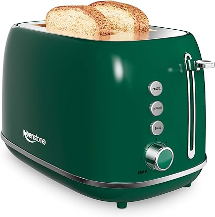 2 Slice Toaster Retro Stainless Steel Toaster with Bagel, Cancel, Defrost Function and 6 Bread Shade Settings Bread Toaster, Extra Wide Slot and Removable Crumb Tray (Dark Green)
