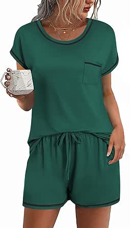 Ekouaer Womens Pajama Sets 2 Piece Soft Short Sleeve Top and Shorts Sleepwear Round Neck Pjs Lounge Set with Pockets