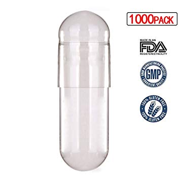 1000 Pack Empty Vegetarian Capsules(Size #0) Fillable Caps - Kosher/Halal -Hypoallergenic - Vegan - GMO Free