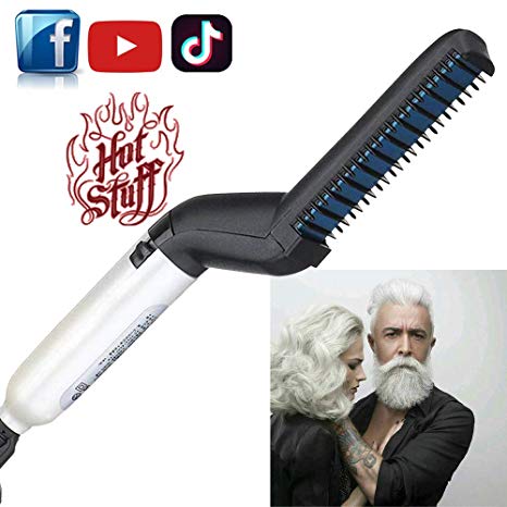 DDONG Hair Straightener Electric Hair Comb for Men, Beard Straightener Brush, Hot Tools Hair Flat Curling Iron， Fast Shaping for Beard Grooming And Hair Styling for Men (white)