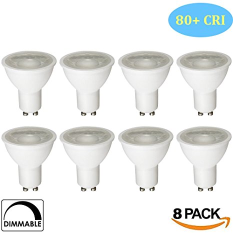 Makergroup 80  High CRI Dimmable GU10 LED Spotlight 6.5W 120VAC Daylight White Color 35-50W GU10 Halogen Light Bulb Replacement 8-Pack