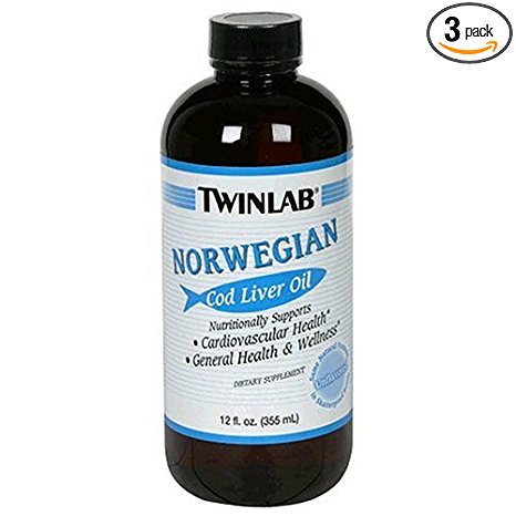 Twinlab Norwegian Cod Liver Oil, Unflavored, 12 Fluid Ounce (Pack of 3)