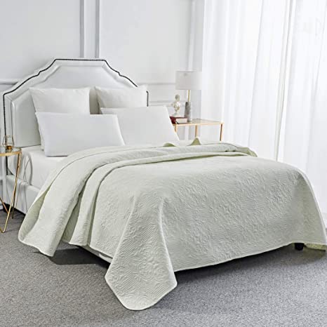 Sophia & William Bed Quilt Bedspread Coverlet - Reversible, Lightweight - Queen Size, Ivory