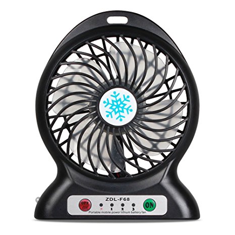 Giwox USB Desk Fan 6 Inches Portable Mini Fan Cooler 3 Modes Cooling Fan for Room Office Outdoor Travel Camping Powered by USB or 18650 Rechargeable Battery