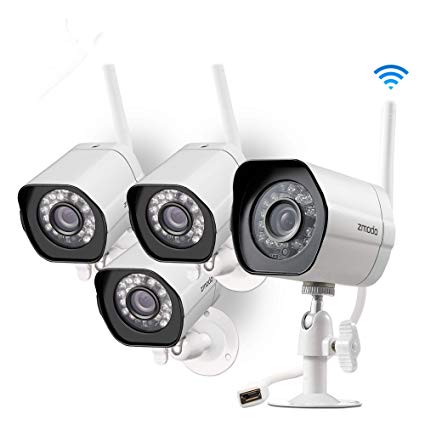 Zmodo Wireless Security Camera System (4 Pack) , Smart Home HD Indoor Outdoor WiFi IP Cameras with Night Vision, 1-month Free Cloud Recording (Renewed)