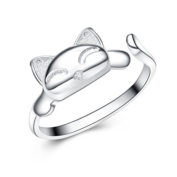 S&E Women's 925 Sterling Silver Rings Simple Cute Cat Design Opening Finger Ring