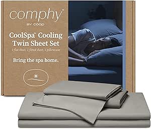 Comphy by Coop CoolSpa Cooling Bed Sheets, 3 Piece Twin Sheet Set, Dove Grey Breathable, Cooling and Super Soft Sheets, Luxury Spa & Hotel Quality Twin Sheets, Cooling Sheets Twin Size Bed Set