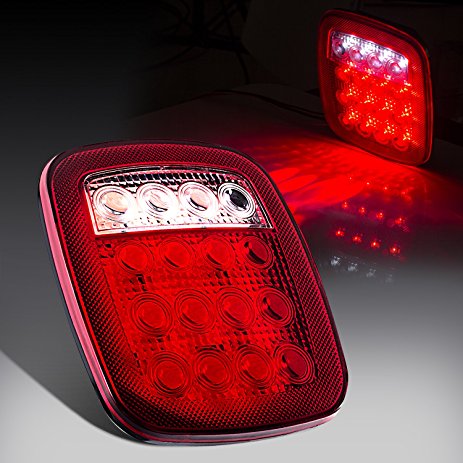 Tinpec ProCar 2x Universal 16 LED Stop Tail Turn Signal Backup Clearance Marker Light Lamp Red / White for Truck Trailer Jeep YJ TJ JK CJ