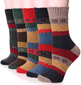 Womens Wool Socks Thick Heavy Thermal Cabin Fuzzy Winter Warm Crew Socks For Cold Weather 5 Pack