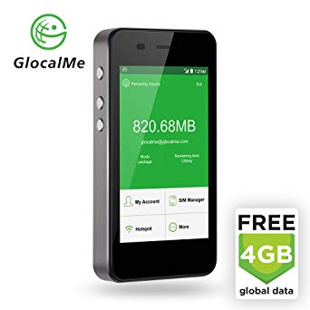 GlocalMe G3 LTE Global Mobile Hotspot Wi-Fi with 4GB Global Initial Data, SIM Free, for Internet Coverage in Over 100 Countries, Compatible with Smartphones, Tablets, Laptops and More - (Grey)