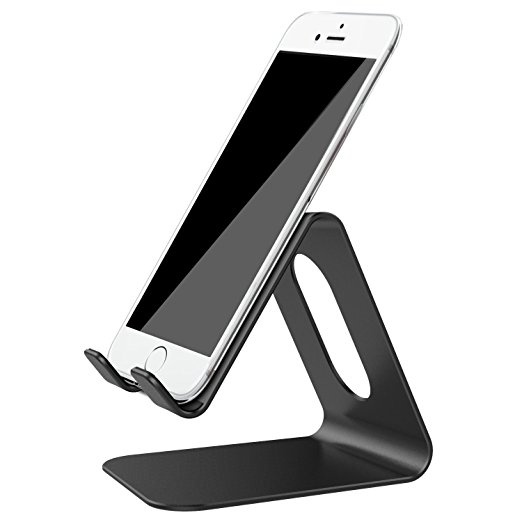 [Updated Solid Version] Lobkin Cell Phone Tablet Stand, Advanced 4mm Thickness Aluminum Stand Holder for iPhone X/8/8 Plus/7/7 Plus/6/6s/6 Plus/6s Plus and All other Mobile Phone and Tablet, Black