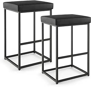 COSTWAY Bar Stools Set of 2, Max Load 350 Lbs, 30-inch Height PU Leather Upholstered Bar Chairs with Solid Metal Frame, Adjustable Feet, Kitchen Island Barstools for Dining Room, Easy Assembly, Black