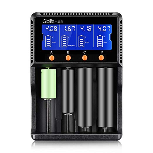GBlife Battery Charger, Speedy Battery Charger with Car Adapter, 4 Slots Universal Smart Battery Charger for Rechargeable Batteries Ni-MH Ni-Cd A AA AAA AAAA C, Li-ion 18650 26650 26500 18490