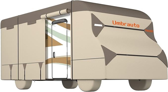 Umbrauto Class C RV Cover 2022 Upgraded Heavy Duty 7 Layers Top 3 Layers Side Windproof Breathable Class C Motorhome Camper Cover, Fits 26-29Ft Motorhome with 2 Windproof Straps, 4 Tire Covers