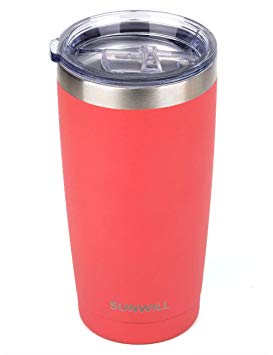 SUNWILL 20oz Tumbler with Lid, Stainless Steel Vacuum Insulated Double Wall Travel Tumbler, Durable Insulated Coffee Mug, Powder Coated Coral, Thermal Cup with Splash Proof Sliding Lid