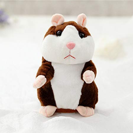elegantstunning Lovely Talking Plush Hamster Toy, Can Change Voice, Record Sounds, Nod Head Or Walk, Early Education for Baby, Different Size for Choice Deep Brown and Nodding