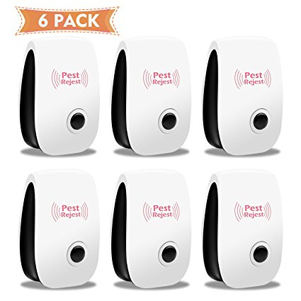BULESK Ultrasonic Pest Repeller (6 Pack), Pest Reject, Electronic Plug In repellent indoor for Insects, Mosquitoes, Mice, Spiders, Ants, Rats, Roaches, Bugs, Non-toxic, Humans & Pets Safe