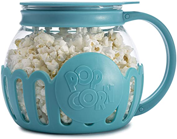 Ecolution Original Microwave Micro-Pop Popcorn Popper, Borosilicate Glass, 3-in-1 Lid, Dishwasher Safe, BPA Free, 1.5 Quart Snack Size, Teal