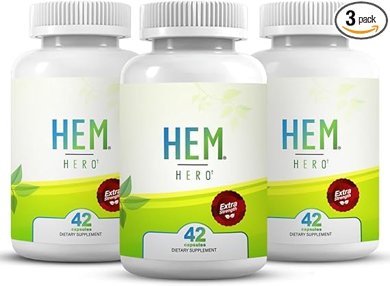 Hem Hero Extra Strength Hemorrhoid Treatment - Reduce Swelling, Soothe Itching & Irritation - 100% Natural - 42 Vegetarian Capsules