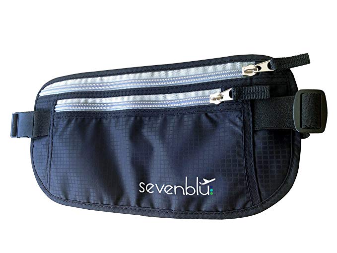SevenBlu ★ #1 RFID Travel Money Belt and Passport Holder ★ Fits Big Bills - 365 Days Warranty - Protect Your Cash, Credit Cards, IDs, Document & Phone with this Secret Hidden Waist Pack Bag - Perfect Undercover Wallet Pouch for Men & Women - Great Luggage / Travel Accessory