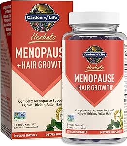 Garden of Life Herbals Menopause Supplement with S-equol & Trans-Resveratrol for Multi-Symptom Relief, Keranat for Thicker, Fuller Hair Growth – Non-GMO, Gluten-Free, Vegan, Berry Flavor, 30 Servings