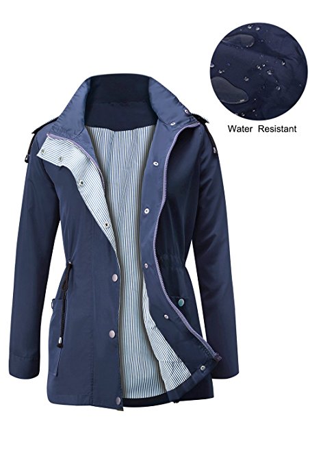 FISOUL Raincoats Waterproof Lightweight Rain Jacket Active Outdoor Hooded Women's Trench Coats