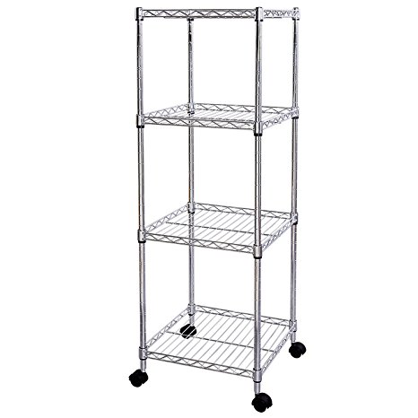 Lifewit 4 Tiers Wire Shelving Unit on Wheels, Adjustable Square Storage Corner Rack for Living Room / Bathroom / Kitchen, Silver