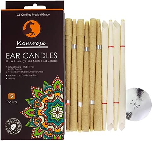 10 x Ear Candles for Blocked Ears Hopi Wax Remover   5 Protective Discs Included Ear Candles Aromatherapy 2 Unique SCENTS CE Medical Grade Double DISC Wax Filter (Muslin & Peppermint)