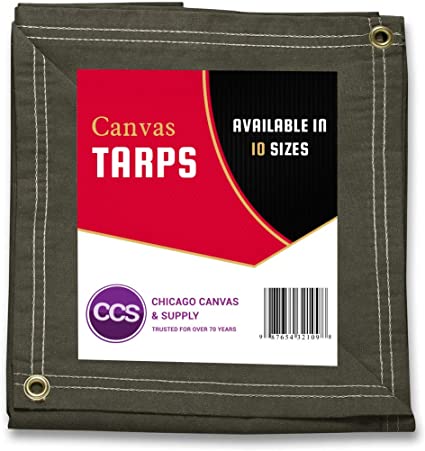 CCS CHICAGO CANVAS & SUPPLY Canvas Tarpaulin, Olive Drab, 12 by 14 feet (Available in 10 More Sizes)