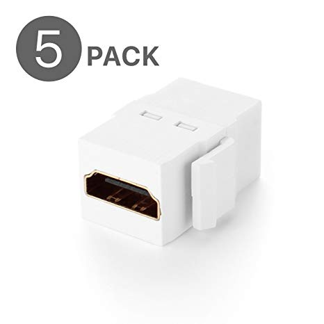 TNP HDMI Keystone Jack Insert (5 Pack) Snap In Female Gold Plated Connector Inline Coupler Adapter Port For Wall Plate Outlet Panel - Support High Speed HDMI 4k Ultra HD UHD 1080P Video Audio (White)