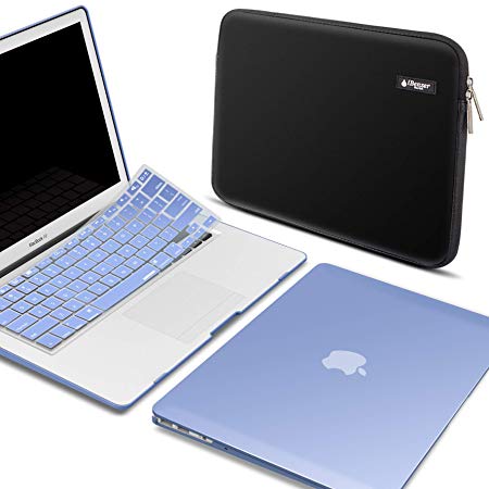 iBenzer - Soft-Skin Plastic Hard Case Cover & Keyboard Cover &Neoprene Laptop Sleeve Bag for Apple MacBook Air 13-inch 13" A1369/1466, Serenity Blue