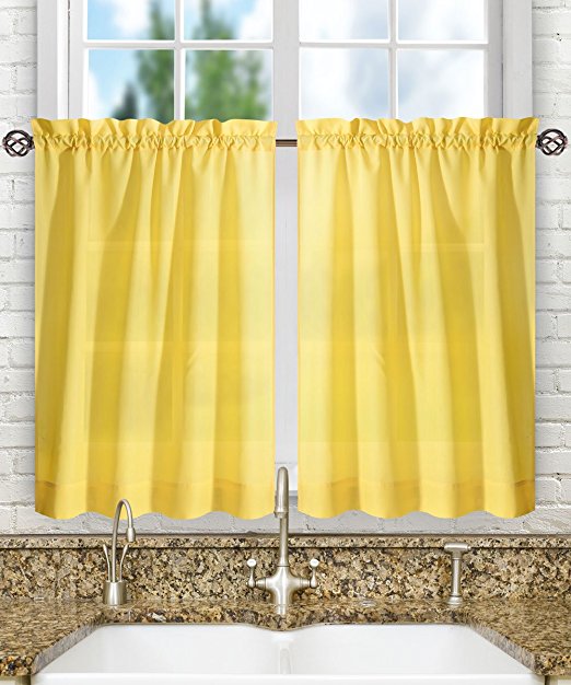 Ellis Curtain Stacey Tailored Tier Pair Curtains, 56" x 36", Yellow