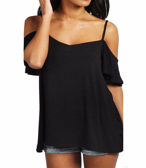 ZANZEA Women's Low Cut Off Shoulder Flounce Sleeve Sling Swing Blouse