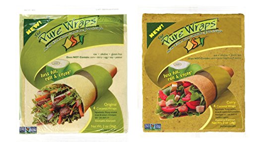 Pure Wraps, Paleo Coconut Wraps, Original & Curry Sampler, 4 Per Pack (8 wraps)
