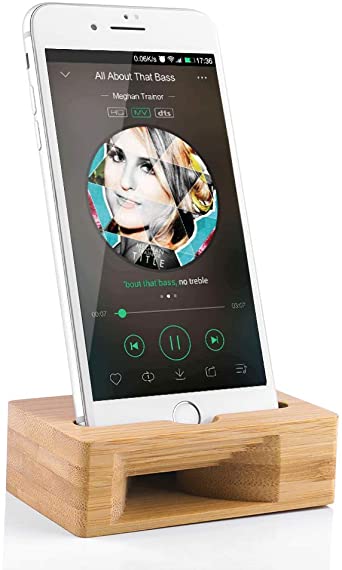 Phone Sound Amplifier and Phone Holder Stand 2 in 1, Natural Bamboo Phone Holder with Music Amplification Function Compatible for iPhone Xs, iPhone X, iPhone 8 Plus, iPhone 7, iPhone 6s, Phone Dock