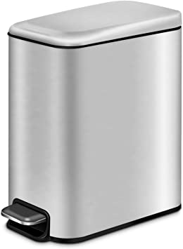H LUX Bathroom Trash Can ,Rectangular Small Trash Can with with Soft Close Lid,Step Pedal Garbage Can for Bathroom,Bedroom and Office,5 Liter/1.3 Gallon (Silver)