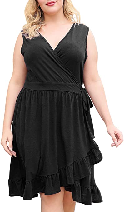 Nemidor Women's Short Sleeve V-Neck Plus Size Wrap Dress Casual Ruffle Swing Dress NEM233