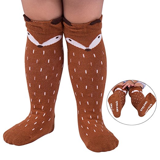 Qteland Little Fox Pattern Unisex-baby Knee High Socks Tube socks for Kids 2-pack