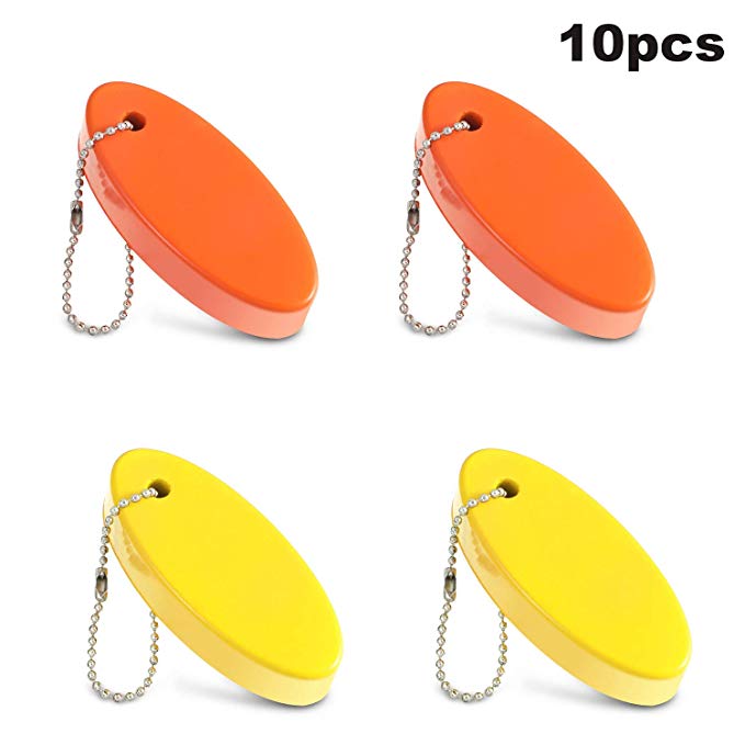 Blulu 10 Pieces Foam Floating Key Chains Oval Floating Key Rings Fishing Float Keychain for Boating Fishing Sailing Outdoor Sports (Orange and Yellow)