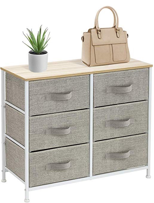 Sorbus Dresser with 6 Drawers - Furniture Storage Tower Unit for Bedroom, Hallway, Closet, Office Organization - Steel Frame, Wood Top, Easy Pull Fabric Bins (6 Drawer - Beige)