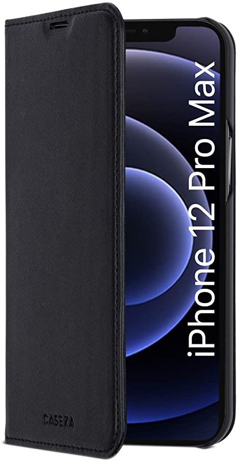 iPhone 12 Pro Max Flip Case Black - CASEZA Oslo PU Leather Premium Vegan Leather Wallet Book Folio Cover for The iPhone 12 Pro Max (6.1") - Ultra Thin with Magnetic Closure