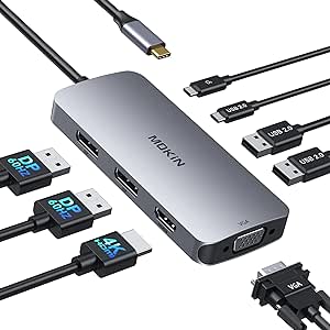 USB C Docking Station Dual DisplayPort, 8 in 1 USB C Hub with 2 DP, HDMI, VGA, USB C 2.0, 2 USB A 2.0, PD Charging Port, Multi Monitor Adapter for Dell/HP/Lenovo Laptops