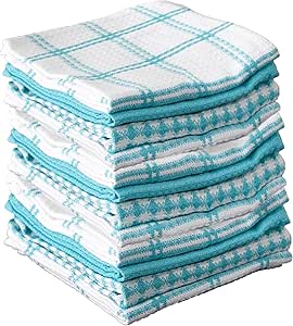 T-fal Premium Waffle Dish Cloths: Highly Absorbent, Super Soft Long Lasting - 100% Cotton, 12"x13" Flat Waffle Dish Towel for Cleaning & Drying Dishes, (12-Pack), Breeze