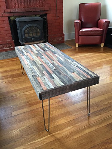 Barn wood Coffee Table - 40"x20"- Industrial Furniture - Modern Reclaimed Barn Wood/Rustic Wood in a beautiful mosaic pattern with Hairpin Legs