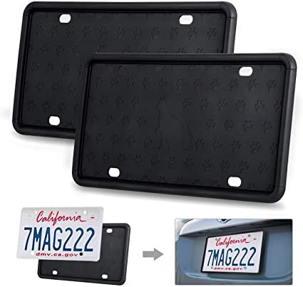 Kohree Black License Plate Frame,Silicone License Plate Frame,Universal American Car License Plate Holder with Rust-Proof, Rattle-Proof, Weather-Proof (2Pack)