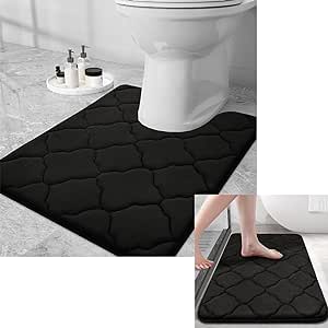 OLANLY Memory Foam Bath Rug and Toilet Rug U-Shaped, Bath Rug Size 32X20 and Toilet Rug Size 24X20 in Black, 2 Item Bundle