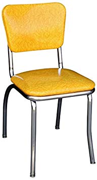 Richardson Seating Retro Chrome Kitchen Chair with 1" Pulled Seat, NULL, Cracked Ice Yellow